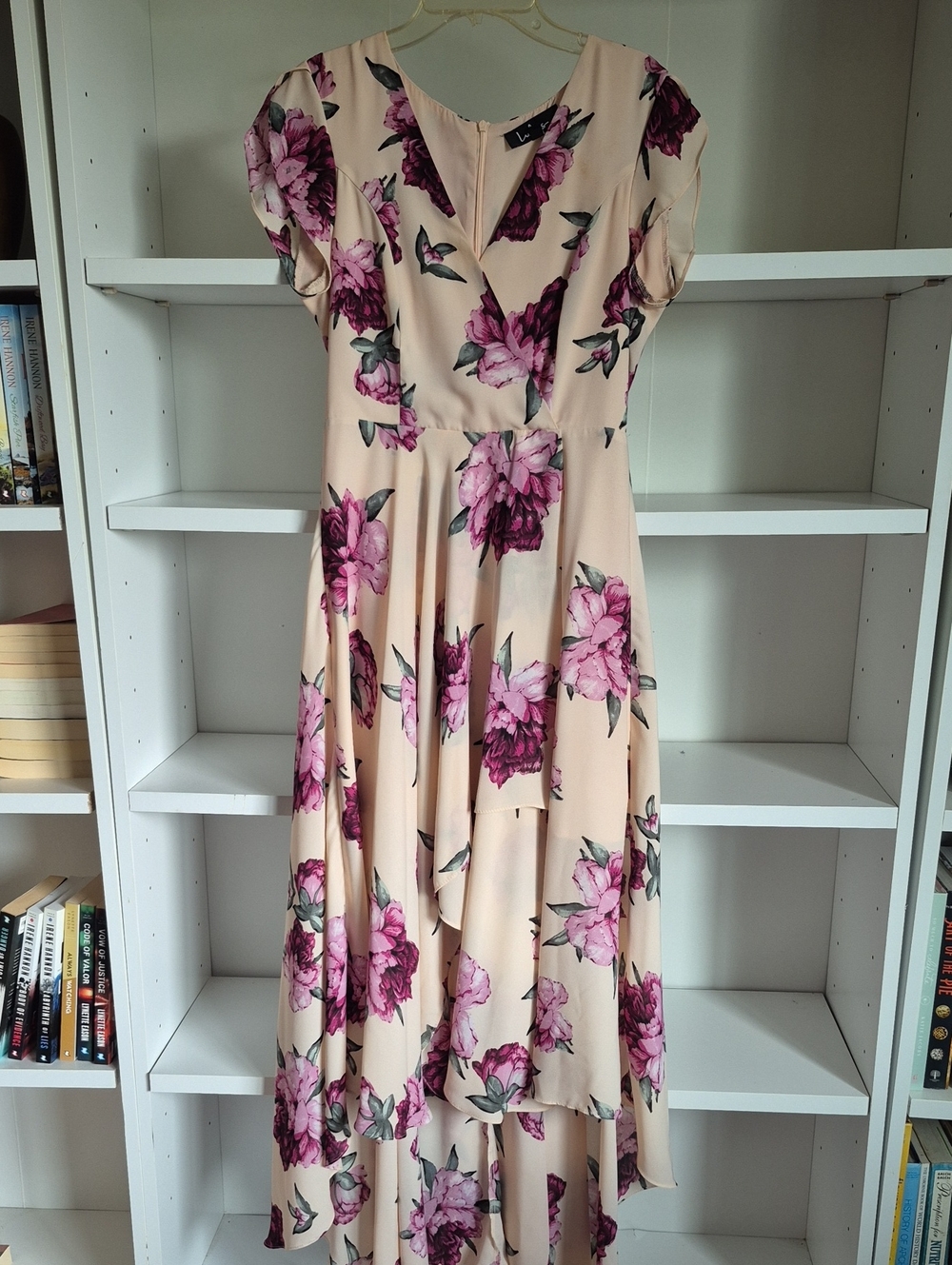 Lulu's Blush Pink and Purple Floral High-Low Wrap Dress